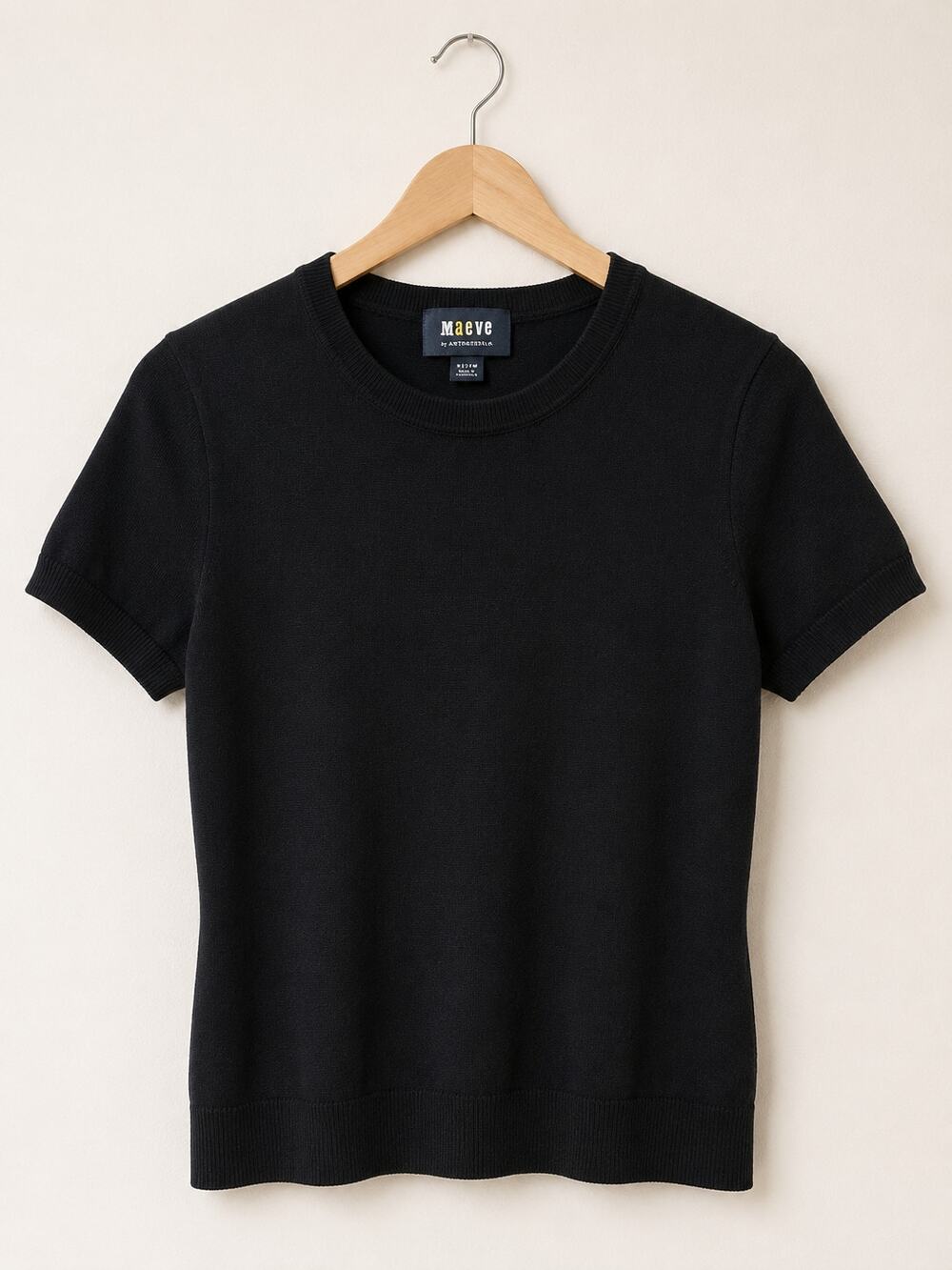 Maeve Black Short-Sleeve Knit Top